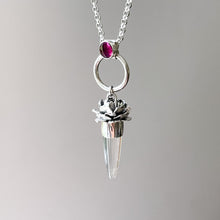 Rhodolite Garnet & Quartz Crystal Peony Necklace