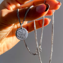 Hand Engraved Pendant & Vintage Curb Chain